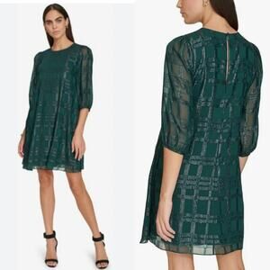 🚨NEW CALVIN KLEIN Glitter Chiffon A-Line Dress In Green Wedding Dressy Size 8
